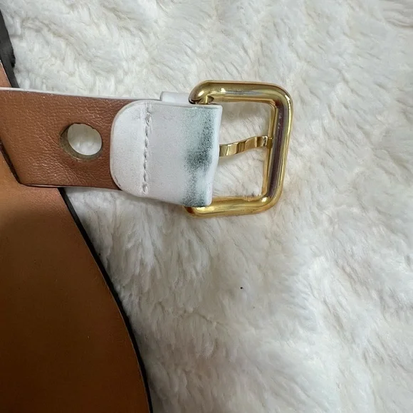 Celine White Leather Grommet Sandals 37.5 Flat Ankle Strap Made in Italy - Picture 12 of 16